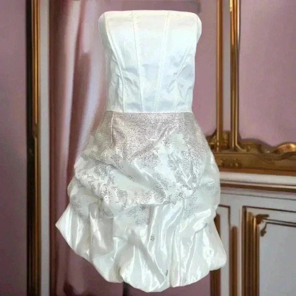 GUNNE SAX x JESSICA MCCLINTOCK Y2K white bubble glitter mini dress winter formal - Picture 4 of 6